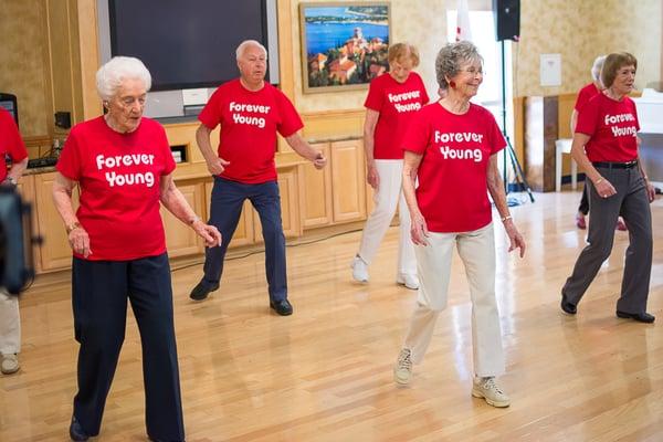 Line dancing, one of the various activities offered to residents