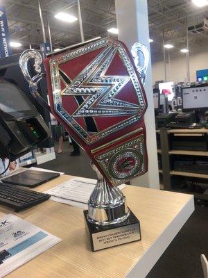 Didn't know why they had a trophy and a championship belt, turns out it's from winning top with Verizon and Sprint in district!