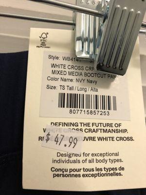 White Cross pants that were much like yoga pants up top, but boot cut on bottom like I was looking for! As you can see, $47.99 - pricey!