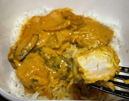 3. Chicken Tikka Masala over rice (takeout) nice chunks of chicken but I don't see the masala spice