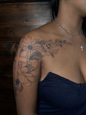 Floral tattoo collar bone tattoo cross tattoo quarter sleeve tattoo