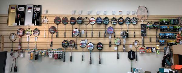 A variety of Yonex and Victor badminton rackets, grips, strings,and etc. for kids, beginners and professionals.