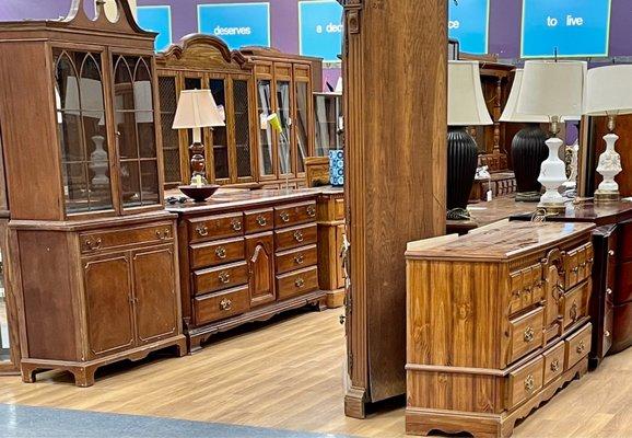 Breakfronts, dressers, and lamps