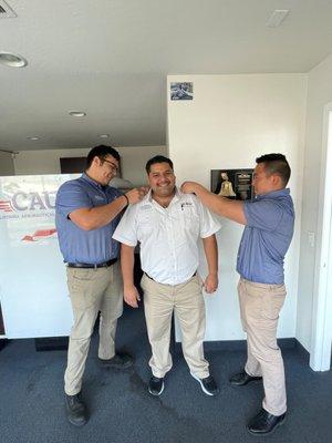 CAU San Diego flight training student earning his next set of epaulettes