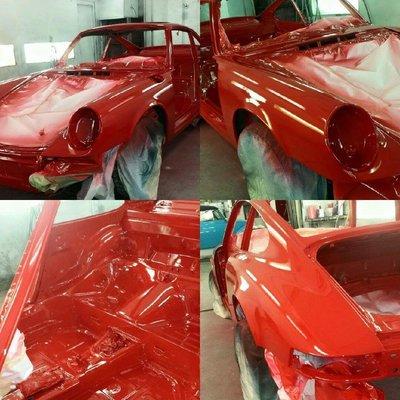 After picture of previously seen/posted picture of red restored Porsche. Classical car that was and was restored to its beauty.