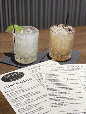 Menu with a margarita and whiskey sour