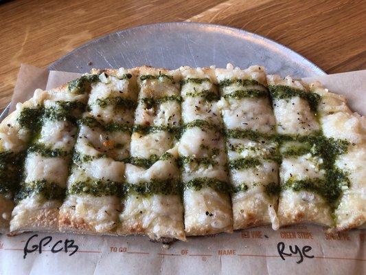 Vegan cheesy bread w vegan pesto  and cheese :)