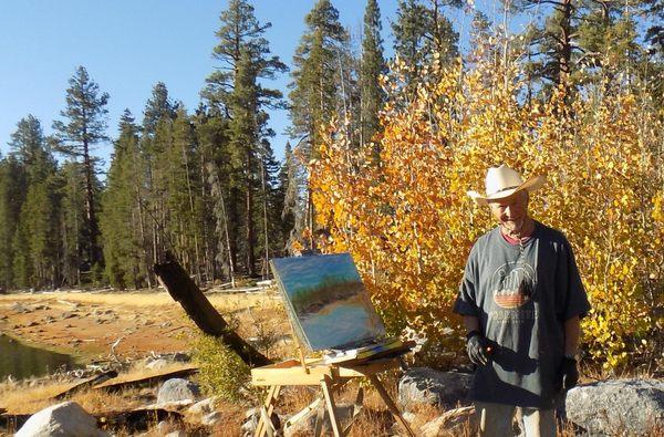 William painting at Harden Lake in Yosemite