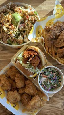 Chicken Chop Salad, Nashville Hotbird Sandwich, Classic Crispy Tenders, and Jumbo Nuggets