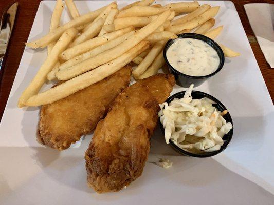 Dreadful Fish & Chips in a dreary restaurant.