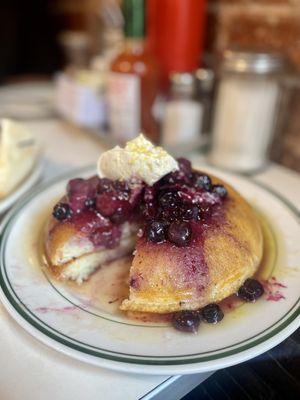 Honey Butter Pancakes with Berry Compote.