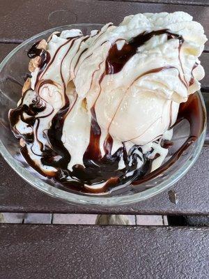 Delicious! C.C.Brown's Original Hot Fudge Sundae @ Tam O'Shanter. The warm Hot Fudge in a pitcher you pour over the Ice Cream.