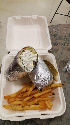 Chicken gyro with fries