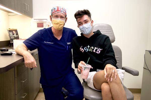 Dr. Dougherty with our fellow sister and famous internet personality, James Charles! The result of his LASIK surgery? 20/20 vision!