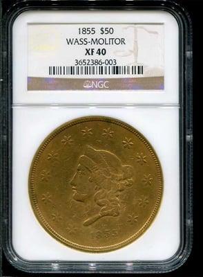 A rare $50 gold coin made by a private mint in 1855. Today worth over 1,000 times its face value