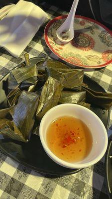 Banh Bot Loc (chewy clear tapioca dumpling with seasoned pork and shrimp inside wrapped with banana leaf)  SO GOOD