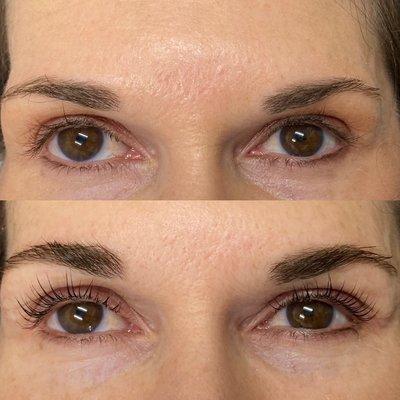 The results are undeniable.  Keratin Lash Lift paired with a Color boost plus a Brow maintenance and added Color boost for the win!