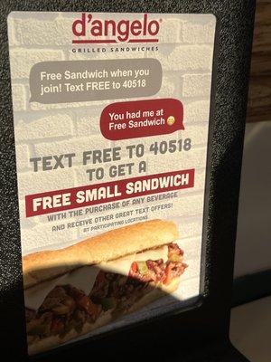 Free Sandwich deal