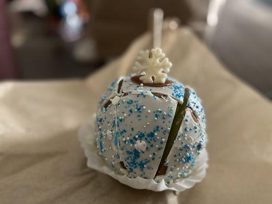 Winter wonderland: caramel, white chocolate, and winter sprinkles.