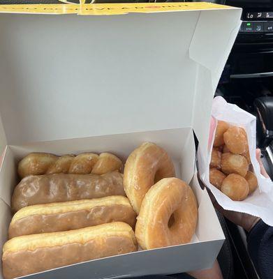 Maple donut bar, glazed donuts, and donut holes