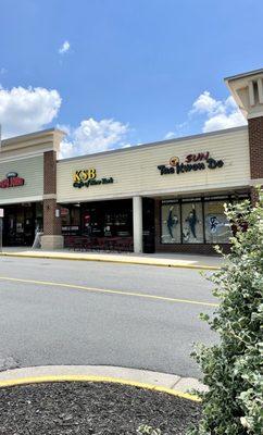 Outside of shop - in Fox Mill Shopping Centee - sign still reads KSB (June 2022) - window says Bobby's