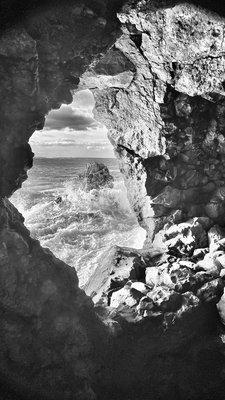 black and white jagged lava formations