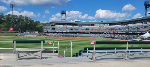 Home plate view from behind the bleachers