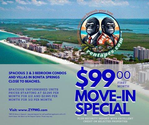 $99 Move-In Especially this month. Ends 11/30/2024