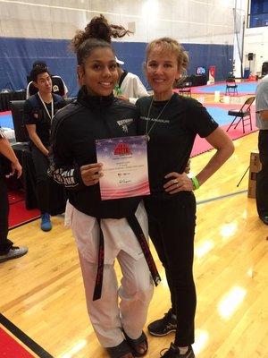 2016 US Jr National Team member Camryn Henry from Kiffmann Taekwondo Maui with Master Kathryn Kiffmann after winning Team Trials