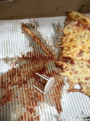 The pizza cheese is so slimy even after cooling it slid off every piece we ate.