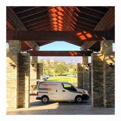 Our 'Snappy' delivery van at the Dove Canyon Country Club delivering freshly cleaned table linens for their special event.