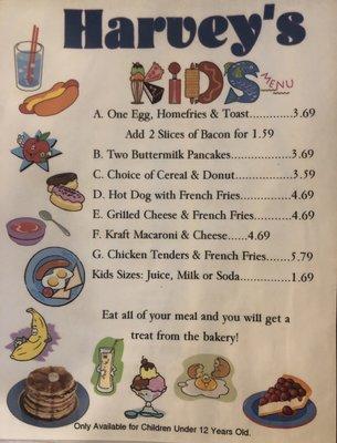 Kids menu