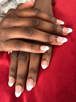 French tip almond shaped acrylic nails done by Jessica