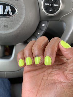 Beyond horrible horrible job I got these done Friday and today is Sunday easter Sunday and this super thin "GEL" manicure is a disaster!