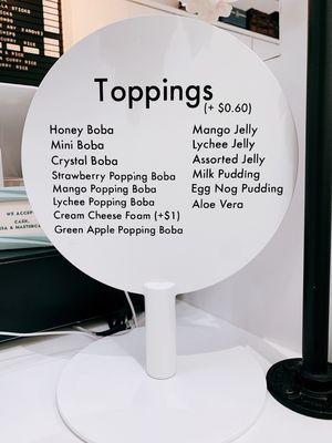 Toppings menu 3/2022