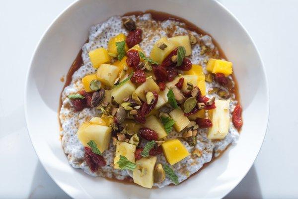 Coconut Chia Pudding: mango, pineapple, goji, pistachio