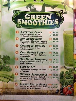 Green smoothie menu