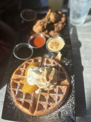 Peach Cobbler Waffle & chickens tenders