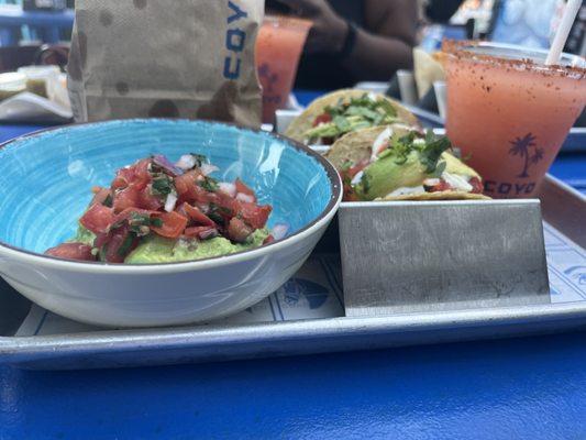 Watermelon Margarita. Plantain Tacos and Guac!