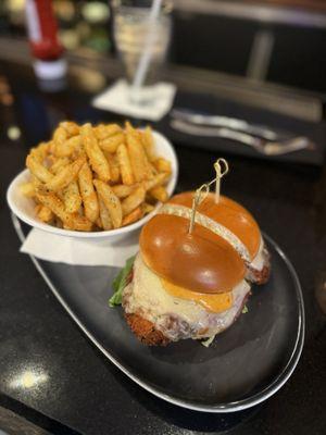 Chicken sandwich and fries.