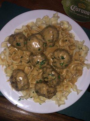 Homemade Swedish meatballs and egg noodles