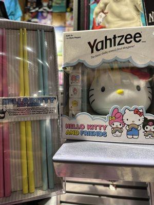 Hello Kitty chopsticks and Yahtzee