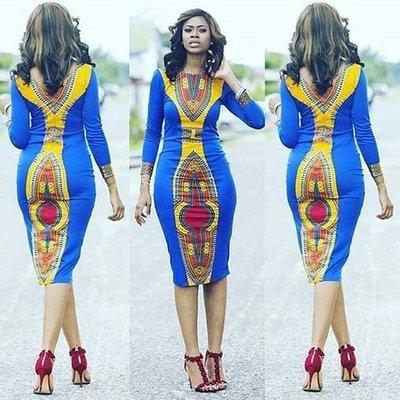 Dashiki Midi Bodycon Dress - D-7154