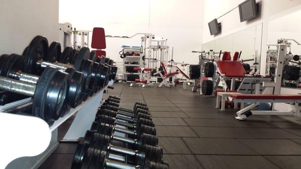 4,000 sq ft of space with high ceilings, free weights, weight and cardio equipment.