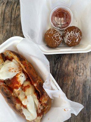 Chicken Parm Sub and Small Arancini