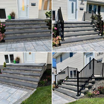 New steps deserve new railings. Before and after Liberty Fence & Railing installed 36" outdoor aluminum railings in Bellmore, NY.