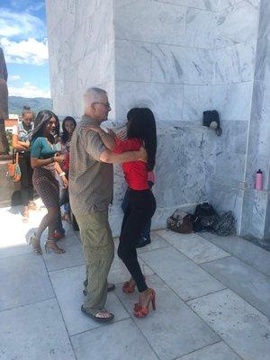 Here I am dancing impromptu in the Dominican Republic with a young woman I ain't seen before 
 or since. But I guarantee she won't forget me