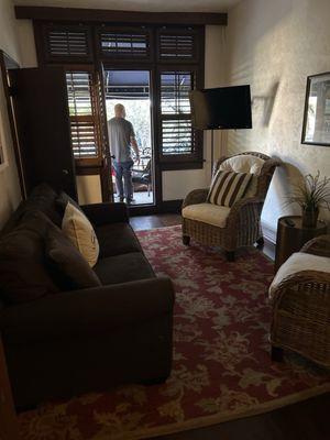 Living room with door to balcony