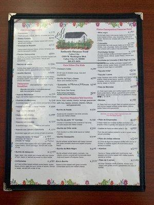 Menu 1 as of 11/18/2023