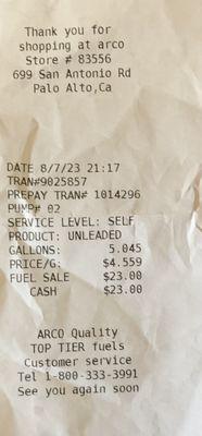 8/9/2023:  Shockingly surprised, the cost filling up with regular gas is $4.55 per gallon!